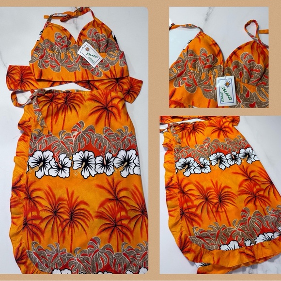 Two Piece Tropical Sarong and Top Set - Picture 1 of 5